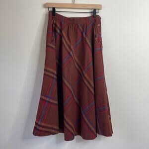 Vintage 80s 90s Preppy Grunge Dark Academia Plaid Midi Skirt Size S Indie Twee
